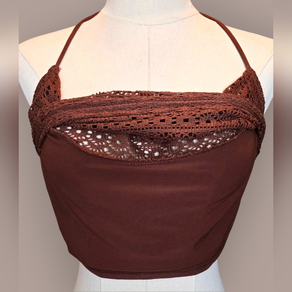 H&M DIVIDED Brown Crochet Crop Camisole ~NWT - Picture 10 of 11